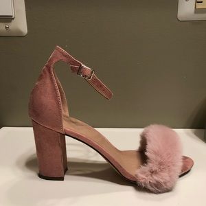 Faux Fur Single Strap Ankle Heels
